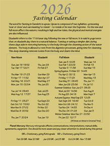 Fasting and Holy Days calendar
